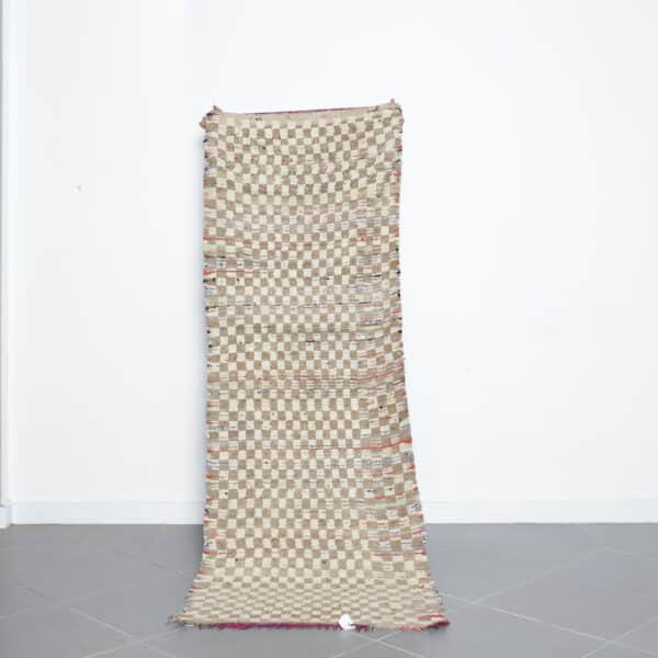 Checkered Boujaad rug 8.0x2.8 Ft handmade in Morocco with wool and Amazigh patterns
