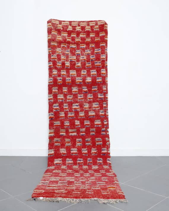 Handmade Moroccan Boujaad runner 10.1x2.8 Ft with Amazigh motifs and warm tones