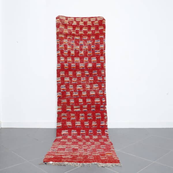 Handmade Moroccan Boujaad runner 10.1x2.8 Ft with Amazigh motifs and warm tones