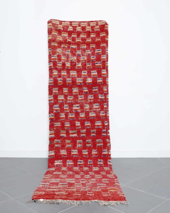 Handmade Moroccan Boujaad runner 10.1x2.8 Ft with Amazigh motifs and warm tones