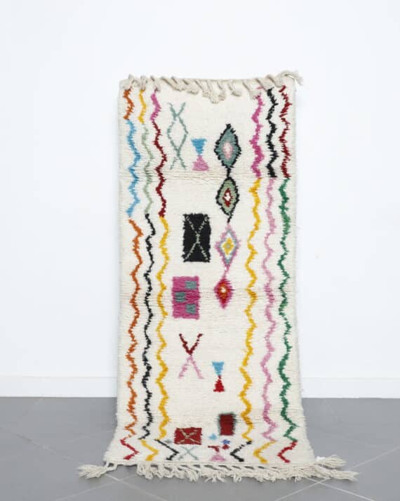 Azilal rug 6.7x2.7 Ft handmade in Morocco with abstract Berber designs and colorful wool