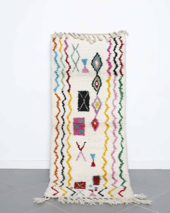 Azilal rug 6.7x2.7 Ft handmade in Morocco with abstract Berber designs and colorful wool