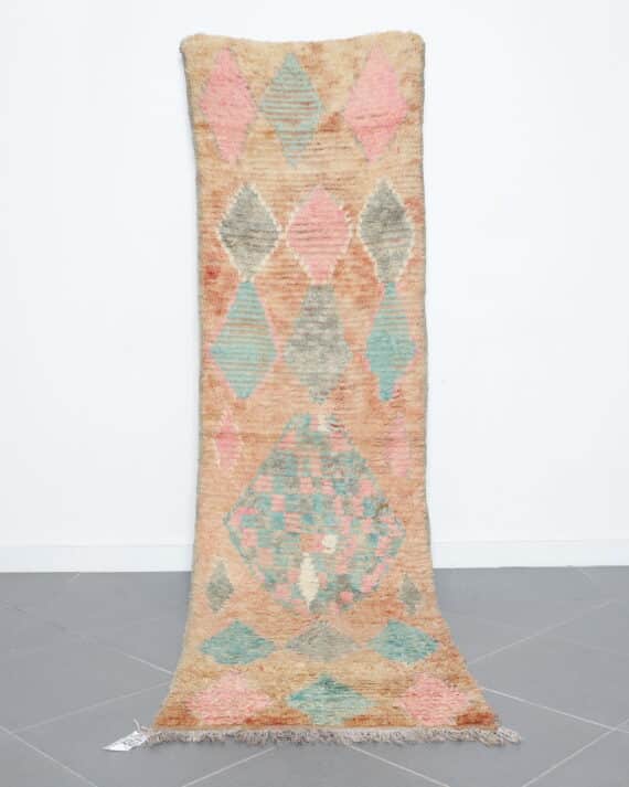 Vintage Boujaad runner 10.2x2.6 Ft handmade in Morocco with Amazigh motifs and aged wool