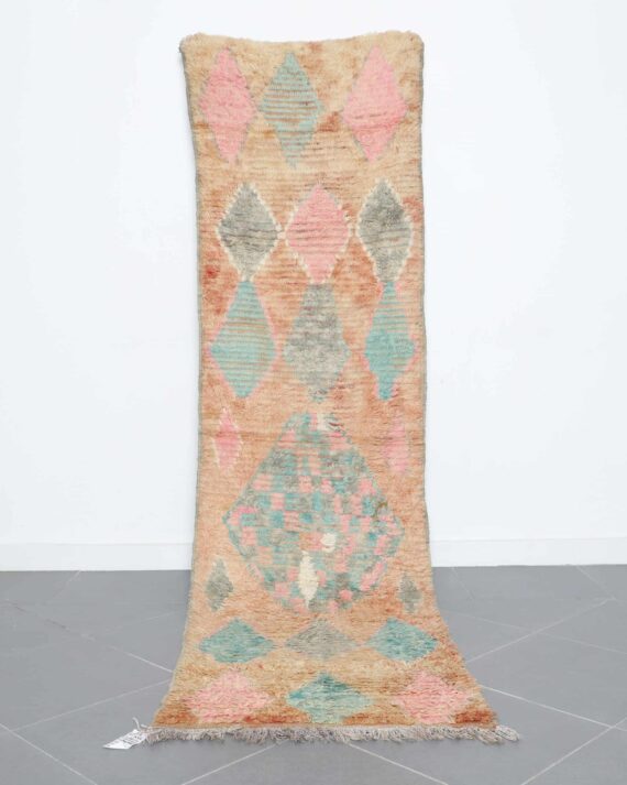 Vintage Boujaad runner 10.2x2.6 Ft handmade in Morocco with Amazigh motifs and aged wool
