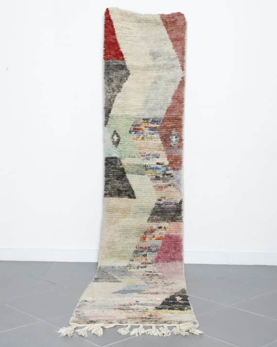 New Boujaad rug 10.9x2.2 Ft handmade in Morocco with fresh colors and Amazigh motifs