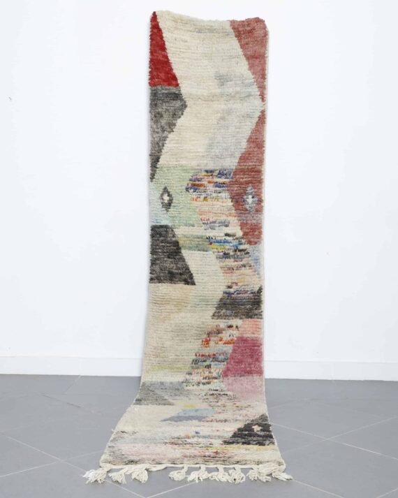New Boujaad rug 10.9x2.2 Ft handmade in Morocco with fresh colors and Amazigh motifs