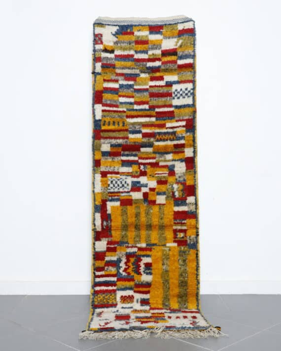 Taznakht runner 8.3x2.5 Ft handwoven in Morocco with Amazigh motifs and wool