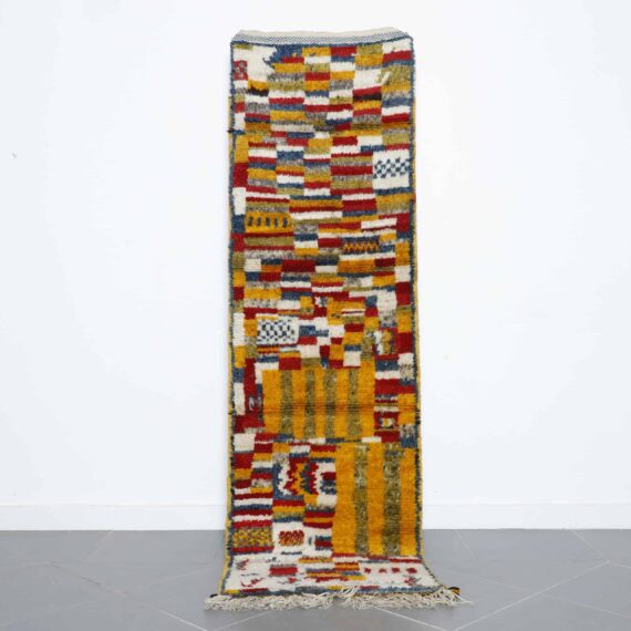 Taznakht runner 8.3x2.5 Ft handwoven in Morocco with Amazigh motifs and wool