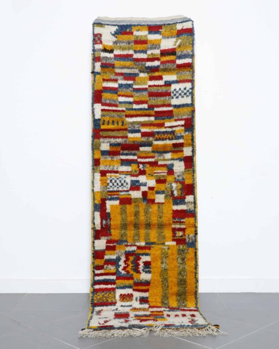 Taznakht runner 8.3x2.5 Ft handwoven in Morocco with Amazigh motifs and wool
