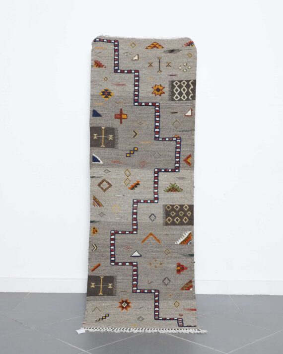 Akhenif kilim runner 6.7x2.3 Ft handmade in Morocco with Amazigh motifs in wool