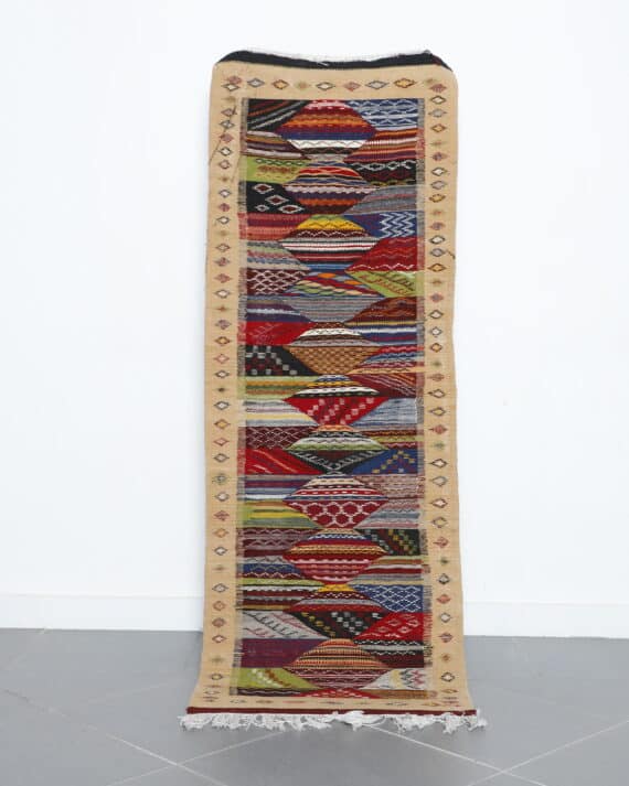 Berber carpet kilim Picasso runner 6.7x2.4 Ft handmade in Morocco with abstract tribal designs