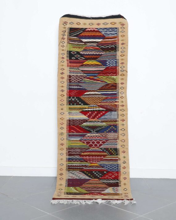 Berber carpet kilim Picasso runner 6.7x2.4 Ft handmade in Morocco with abstract tribal designs