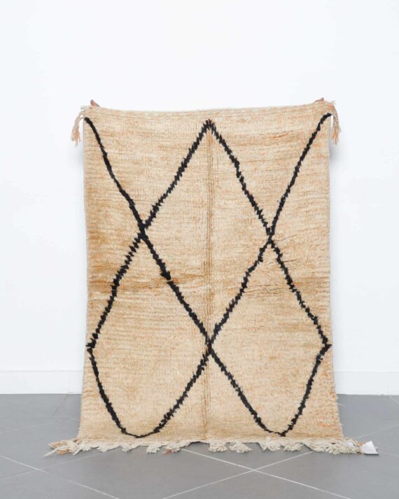 Moroccan Boujaad rug 4.9x3.3 Ft handmade with tribal Amazigh wool designs