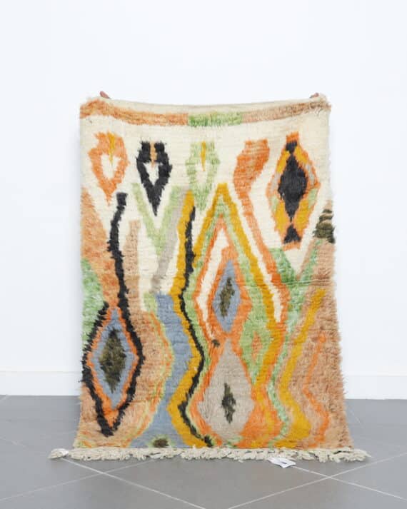 Colorful Boujaad rug 4.9x3.2 Ft handwoven in Morocco with Amazigh tribal designs in wool