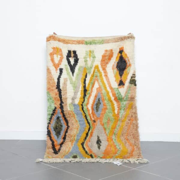 Colorful Boujaad rug 4.9x3.2 Ft handwoven in Morocco with Amazigh tribal designs in wool