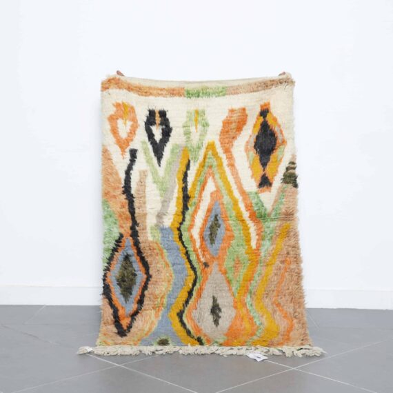 Colorful Boujaad rug 4.9x3.2 Ft handwoven in Morocco with Amazigh tribal designs in wool