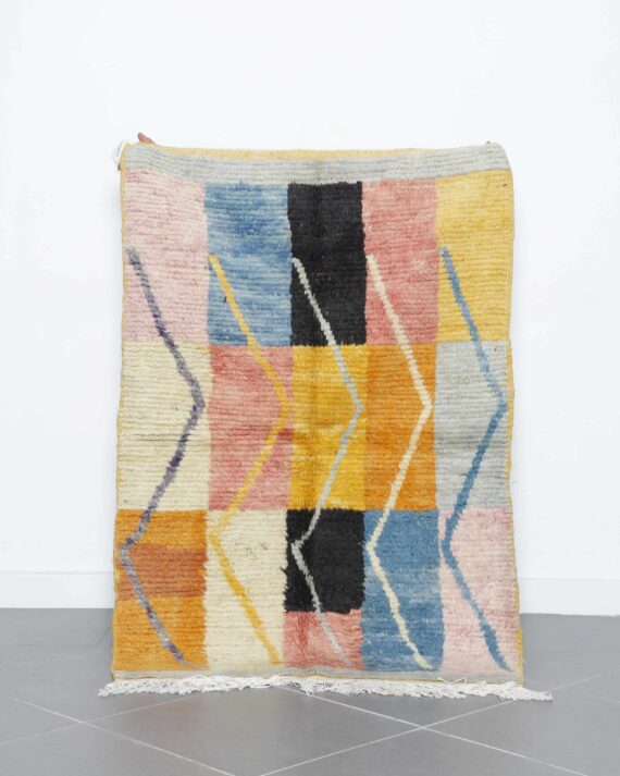 Boujaad rug 4.9x3.4 Ft handmade in Morocco with tribal motifs