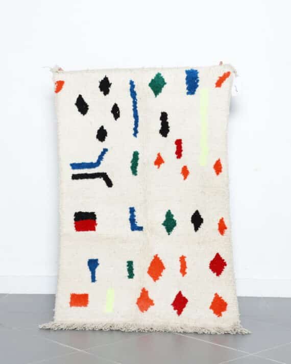 Azilal rug 4.4x2.9 Ft handmade in Morocco with colorful tribal Amazigh symbols