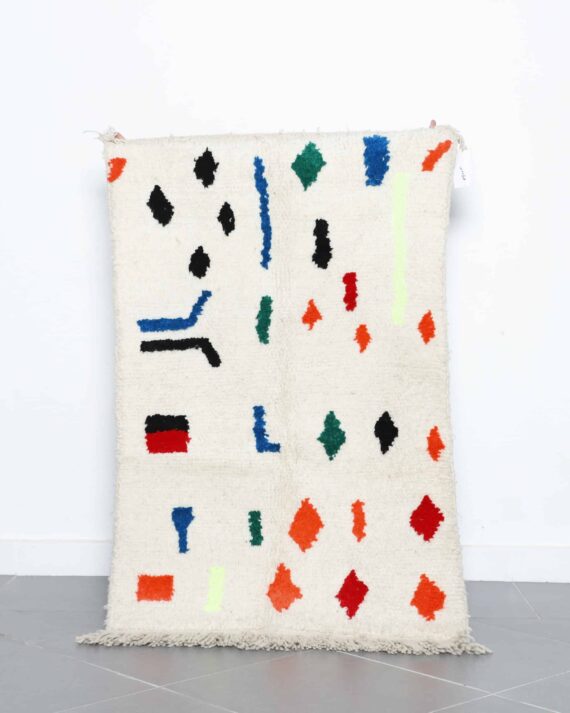 Azilal rug 4.4x2.9 Ft handmade in Morocco with colorful tribal Amazigh symbols