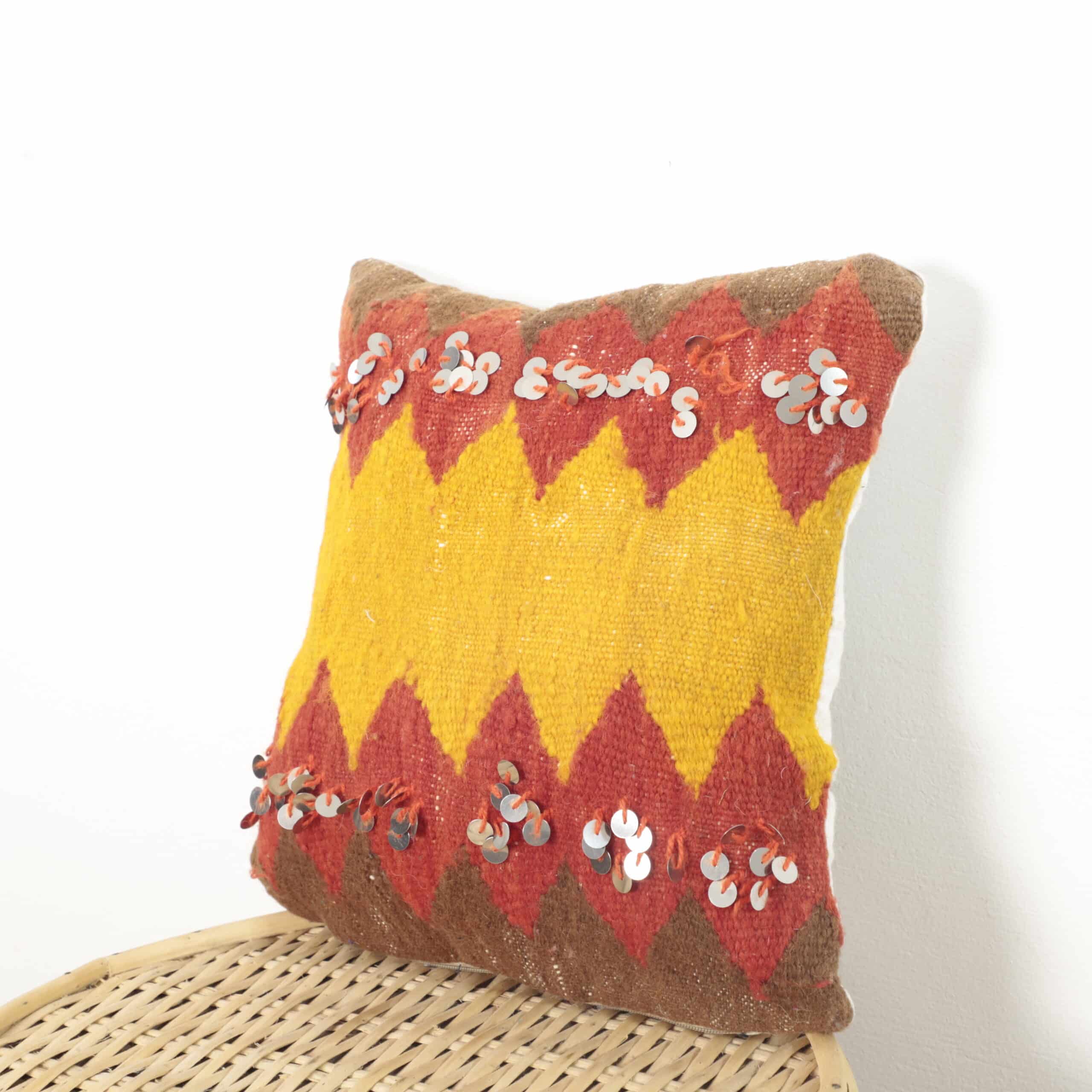 Boho Moroccan Pillow 35×34 cm – Boho Cushion with Sequins & Zigzag Pattern - Image 4
