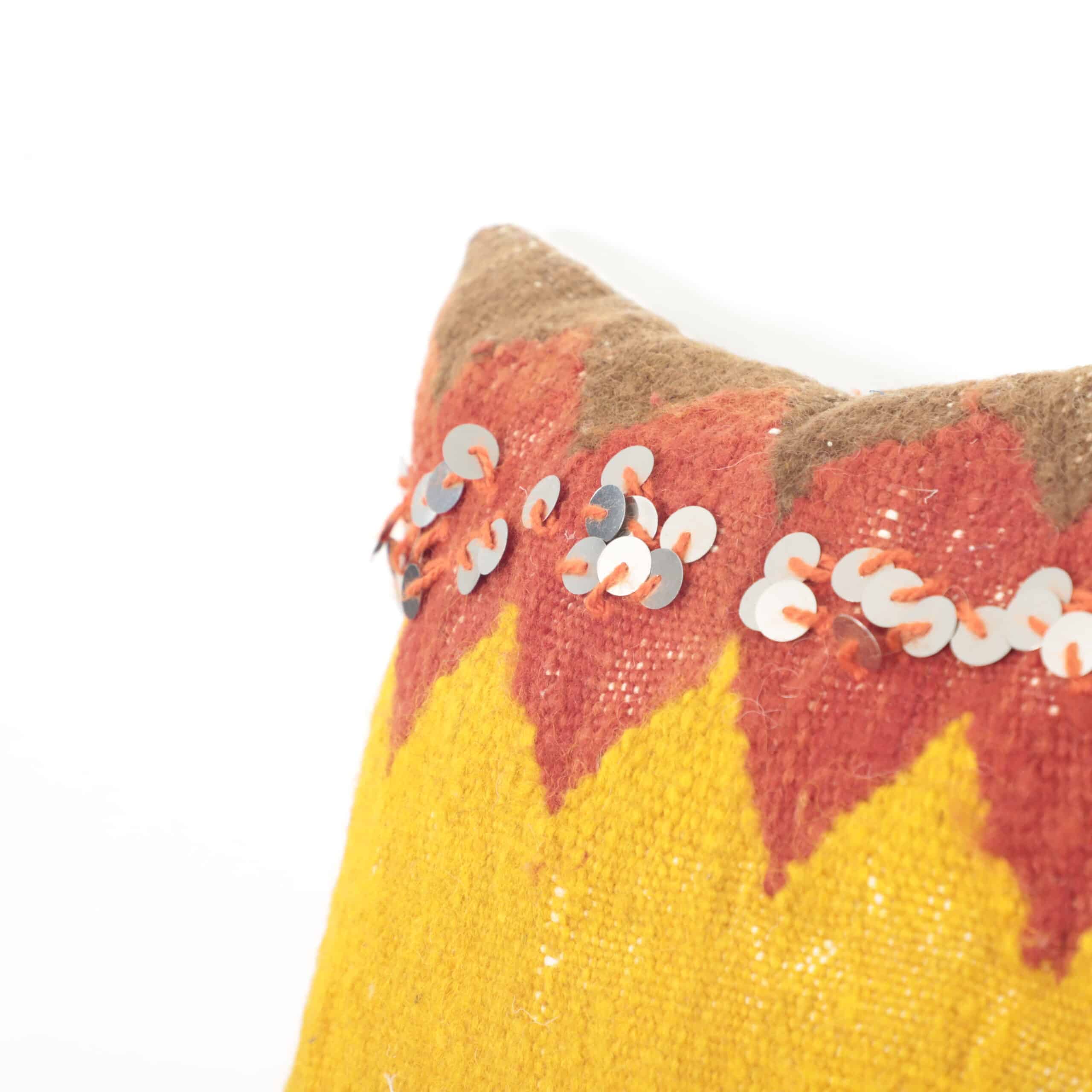 Boho Moroccan Pillow 35×34 cm – Boho Cushion with Sequins & Zigzag Pattern - Image 5