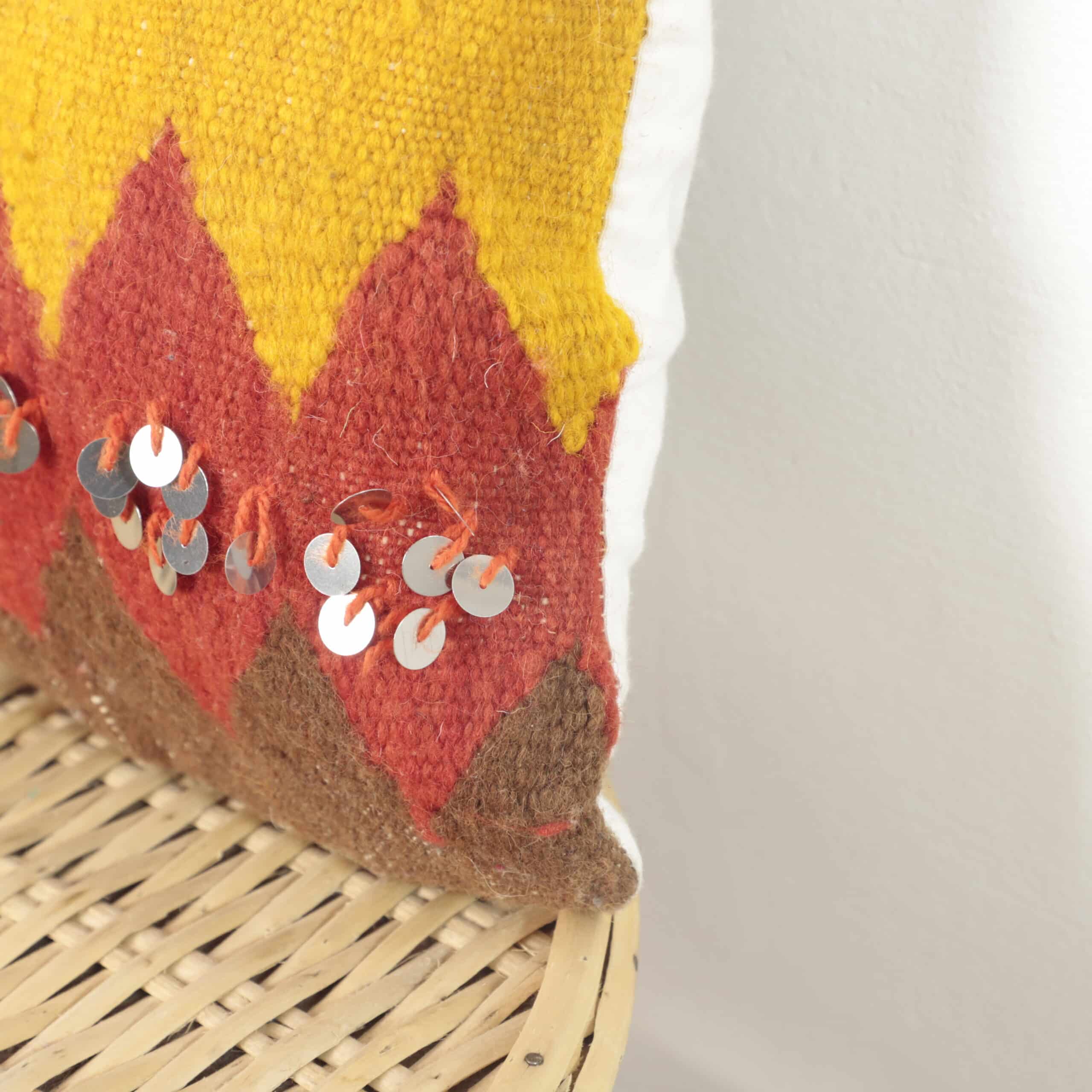 Boho Moroccan Pillow 35×34 cm – Boho Cushion with Sequins & Zigzag Pattern - Image 2