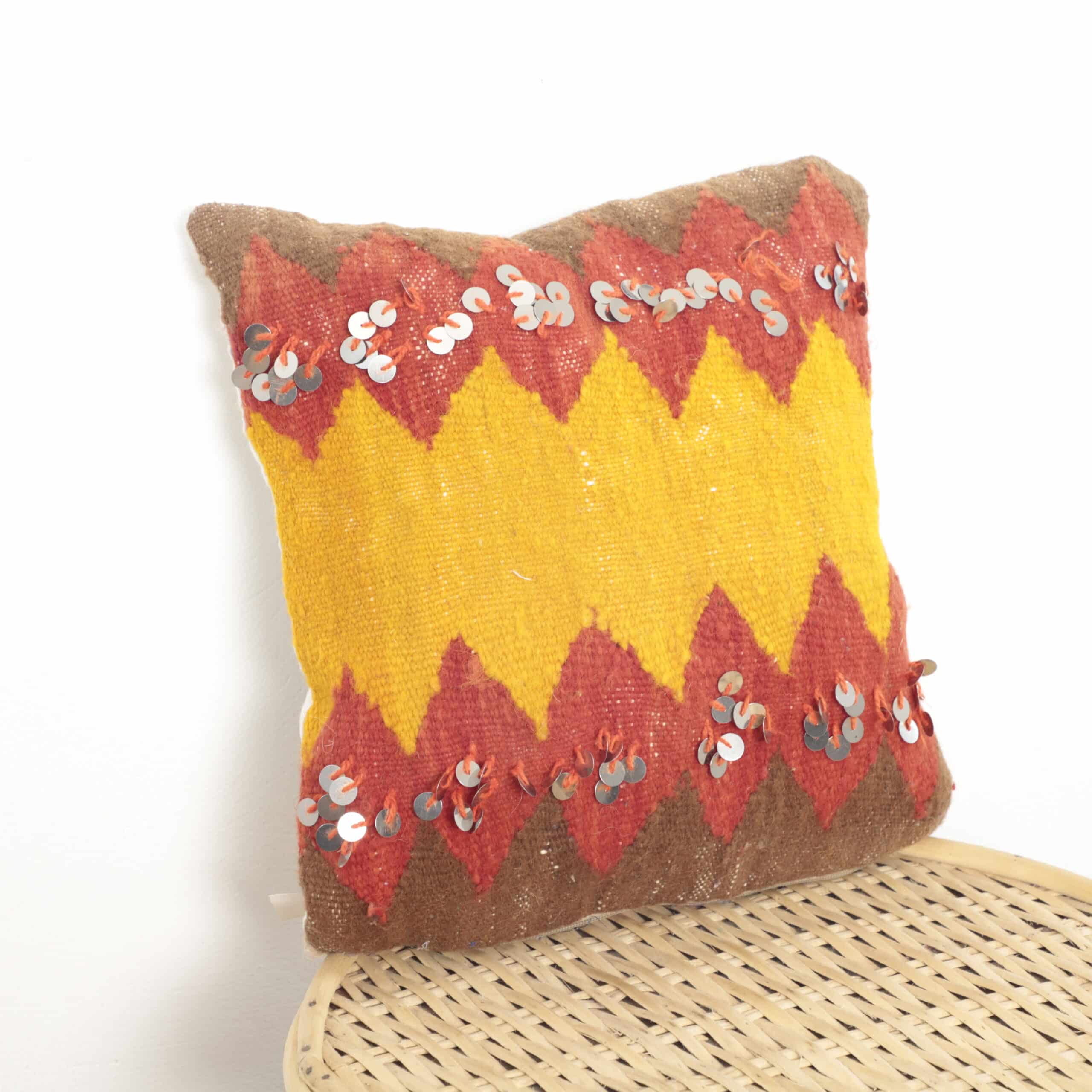 Boho Moroccan Pillow 35×34 cm – Boho Cushion with Sequins & Zigzag Pattern - Image 3