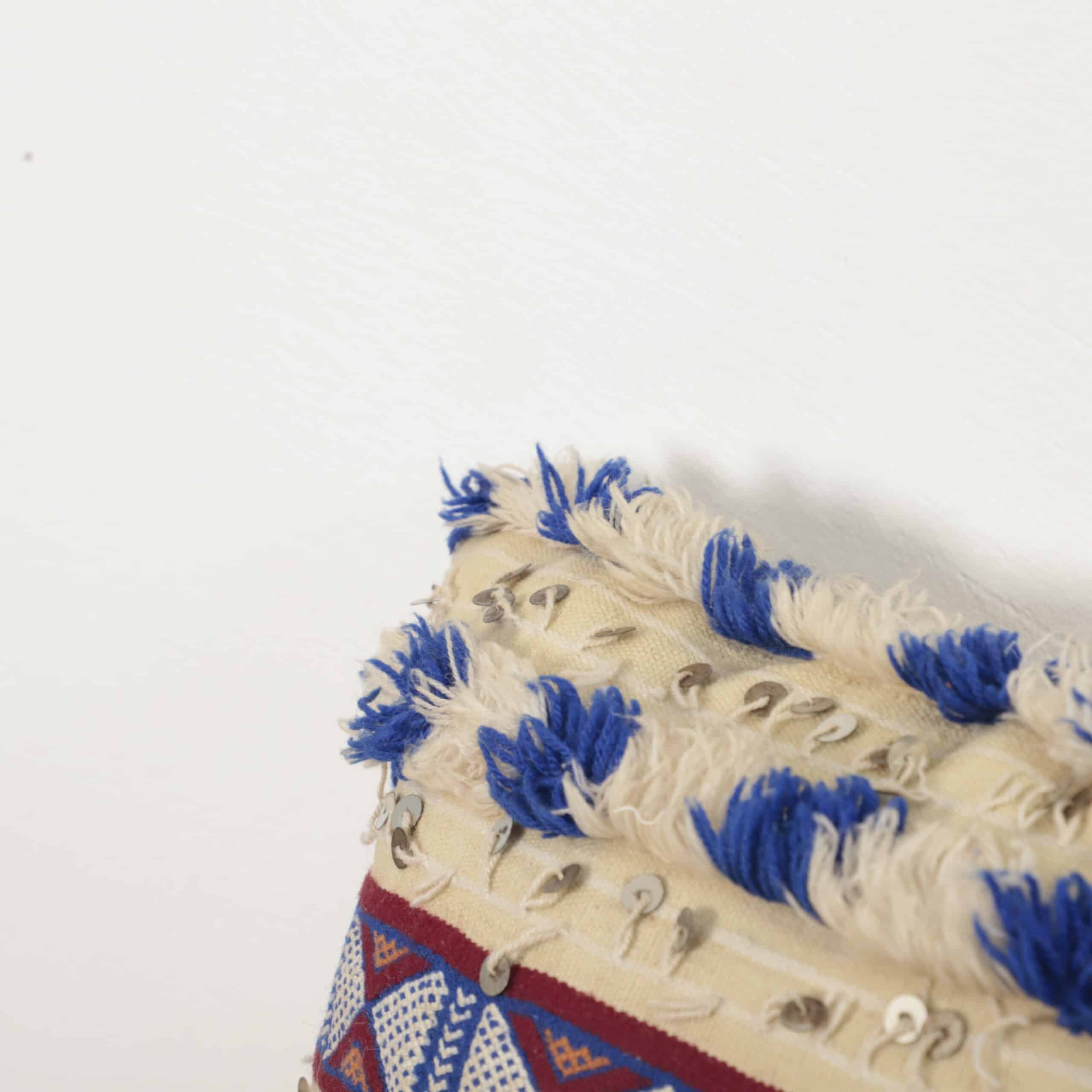 Moroccan boho pillow 37×33 cm – Cream & Blue Boho Sequin Cushion - Image 2