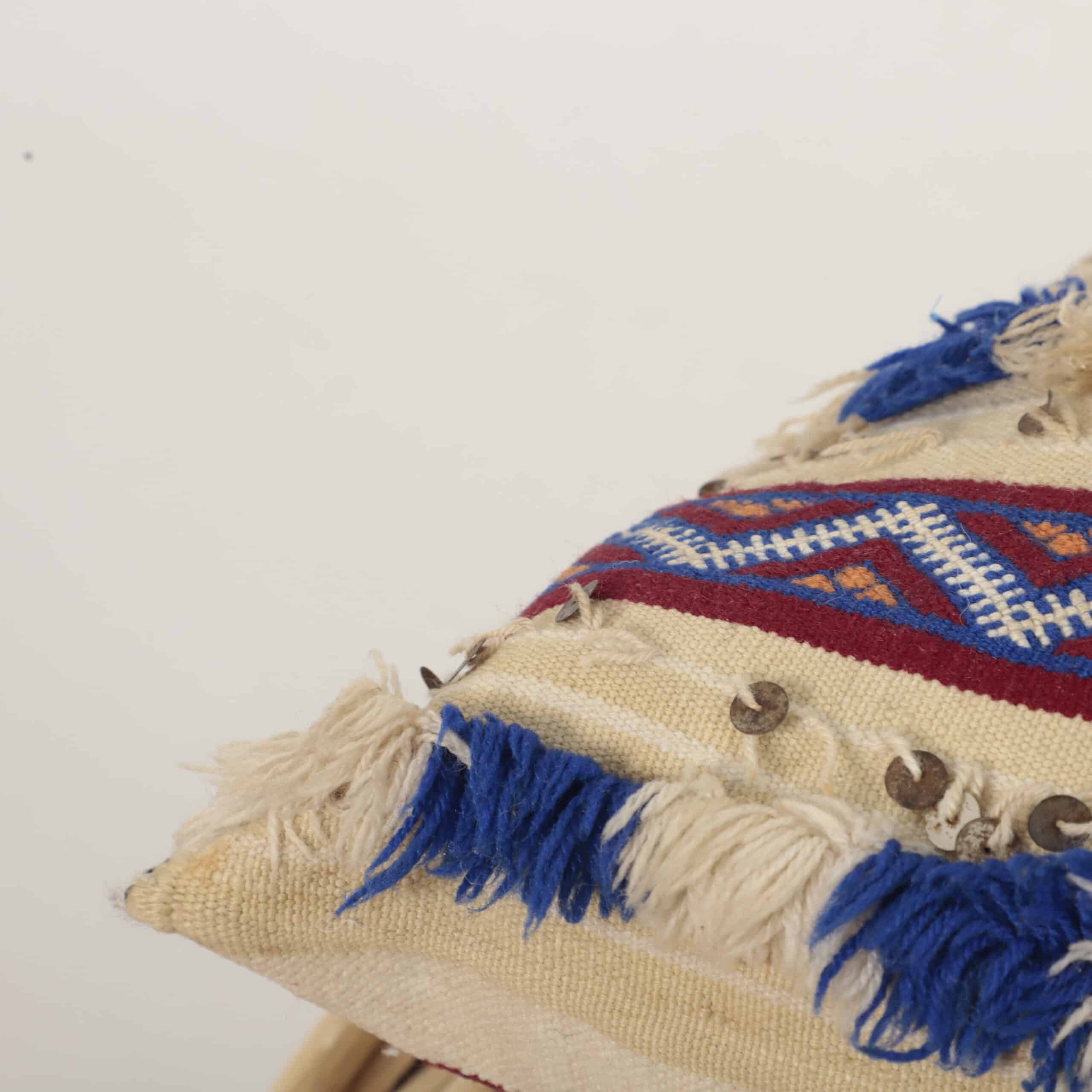 Moroccan boho pillow 37×33 cm – Cream & Blue Boho Sequin Cushion - Image 3