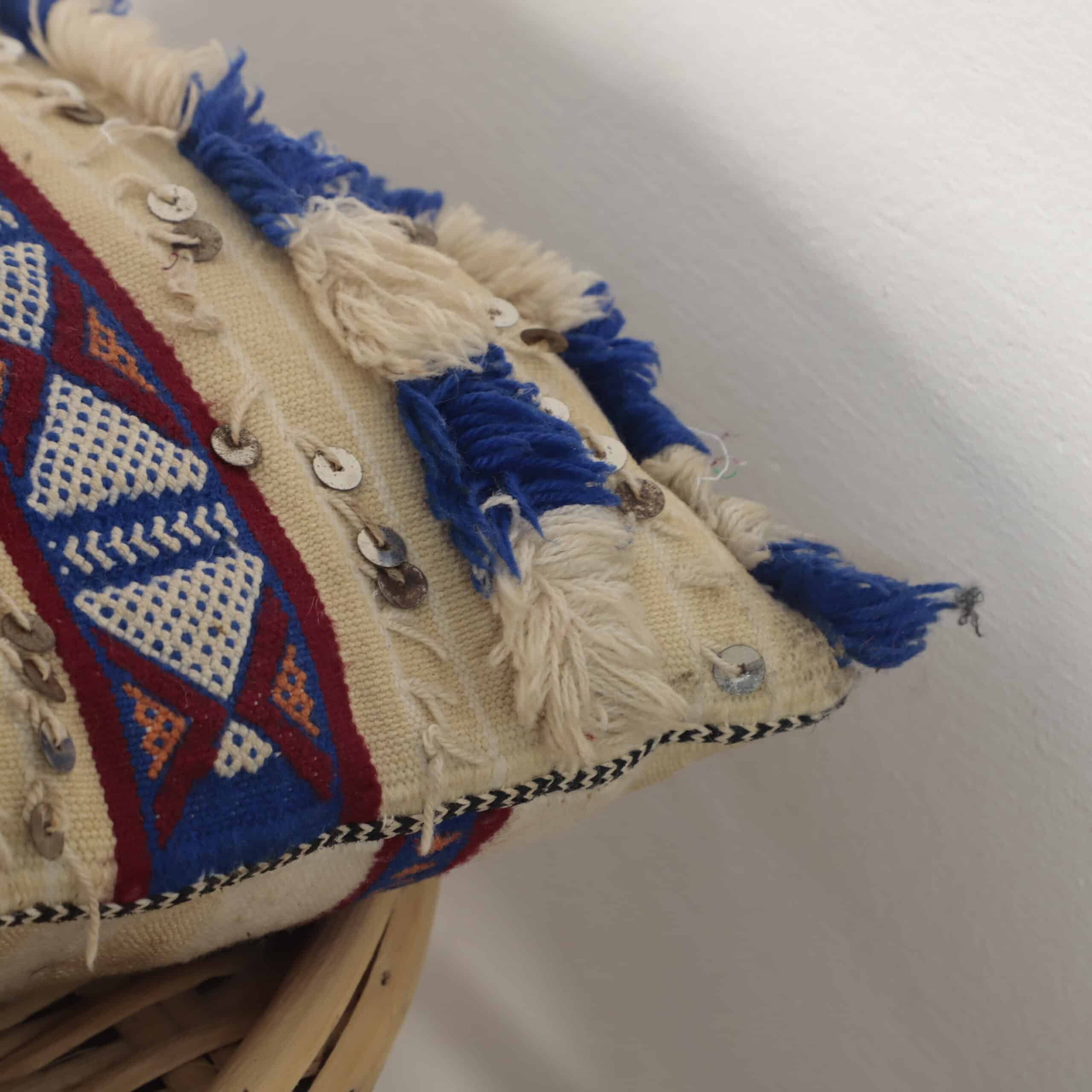 Moroccan boho pillow 37×33 cm – Cream & Blue Boho Sequin Cushion - Image 4
