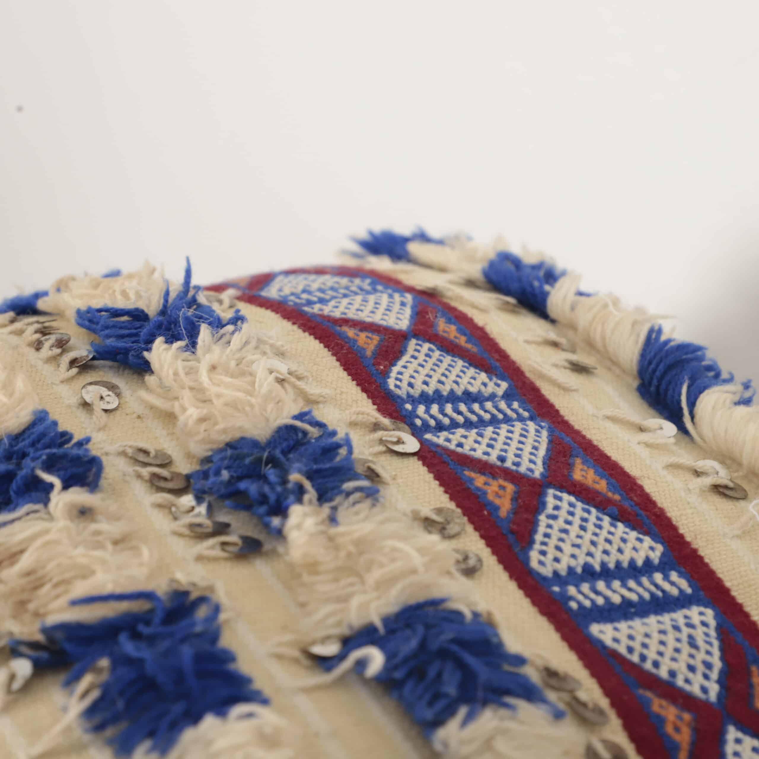 Moroccan boho pillow 37×33 cm – Cream & Blue Boho Sequin Cushion - Image 5