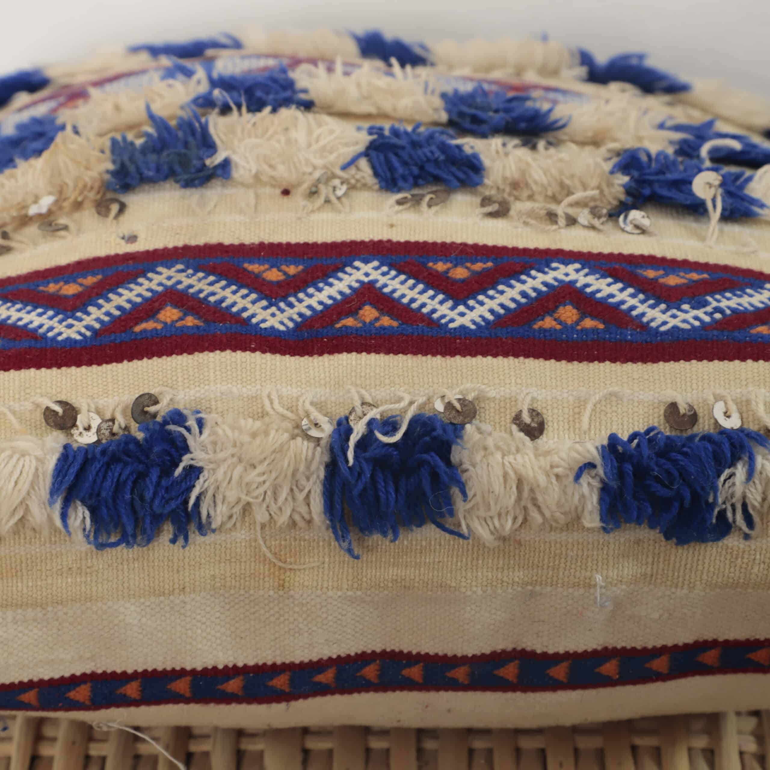 Moroccan boho pillow 37×33 cm – Cream & Blue Boho Sequin Cushion - Image 6