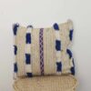 Vintage Moroccan Pillow – Handmade Berber Cushion 42×39 cm with Blue Fringe