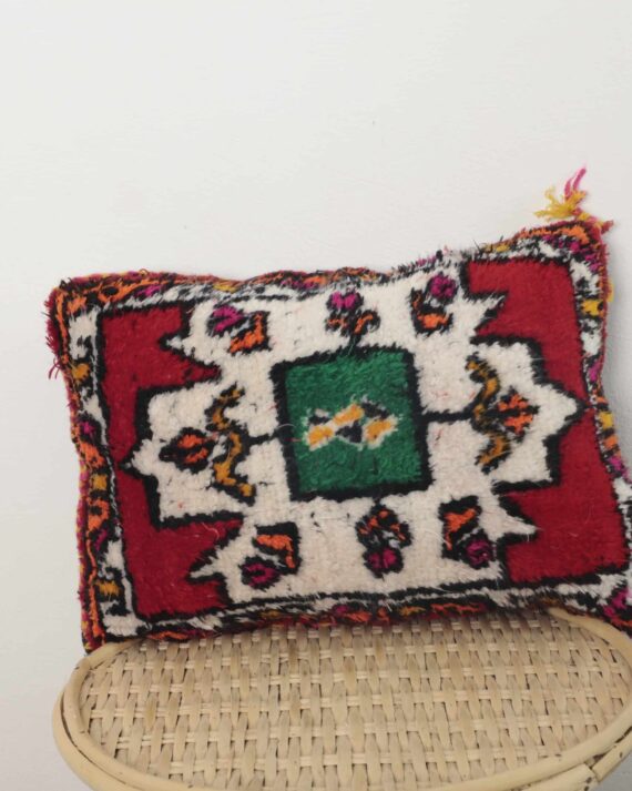 Vintage Moroccan Pillow – Handmade Wool Berber Cushion 44×29 cm with Tribal Design