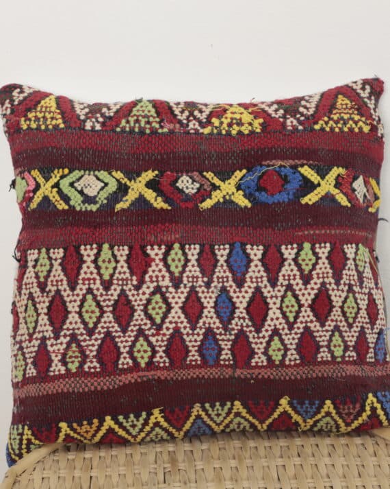 Moroccan tribal kilim pillow – Handmade Berber Cushion 40×40 cm with Colorful Geometric Pattern