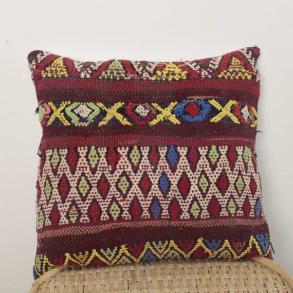 Moroccan tribal kilim pillow – Handmade Berber Cushion 40×40 cm with Colorful Geometric Pattern