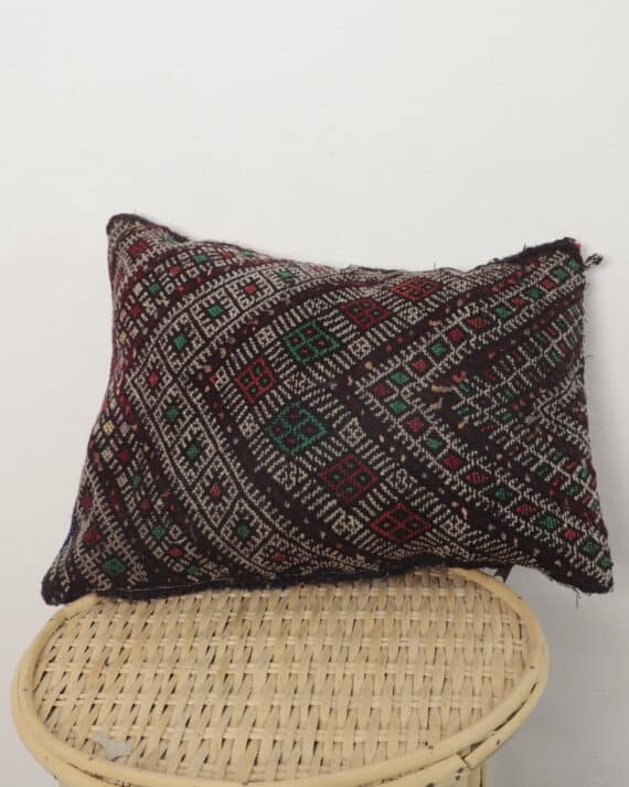 Moroccan tribal pillow – Handmade Berber Wool Cushion 50×38 cm Vintage Boho Décor