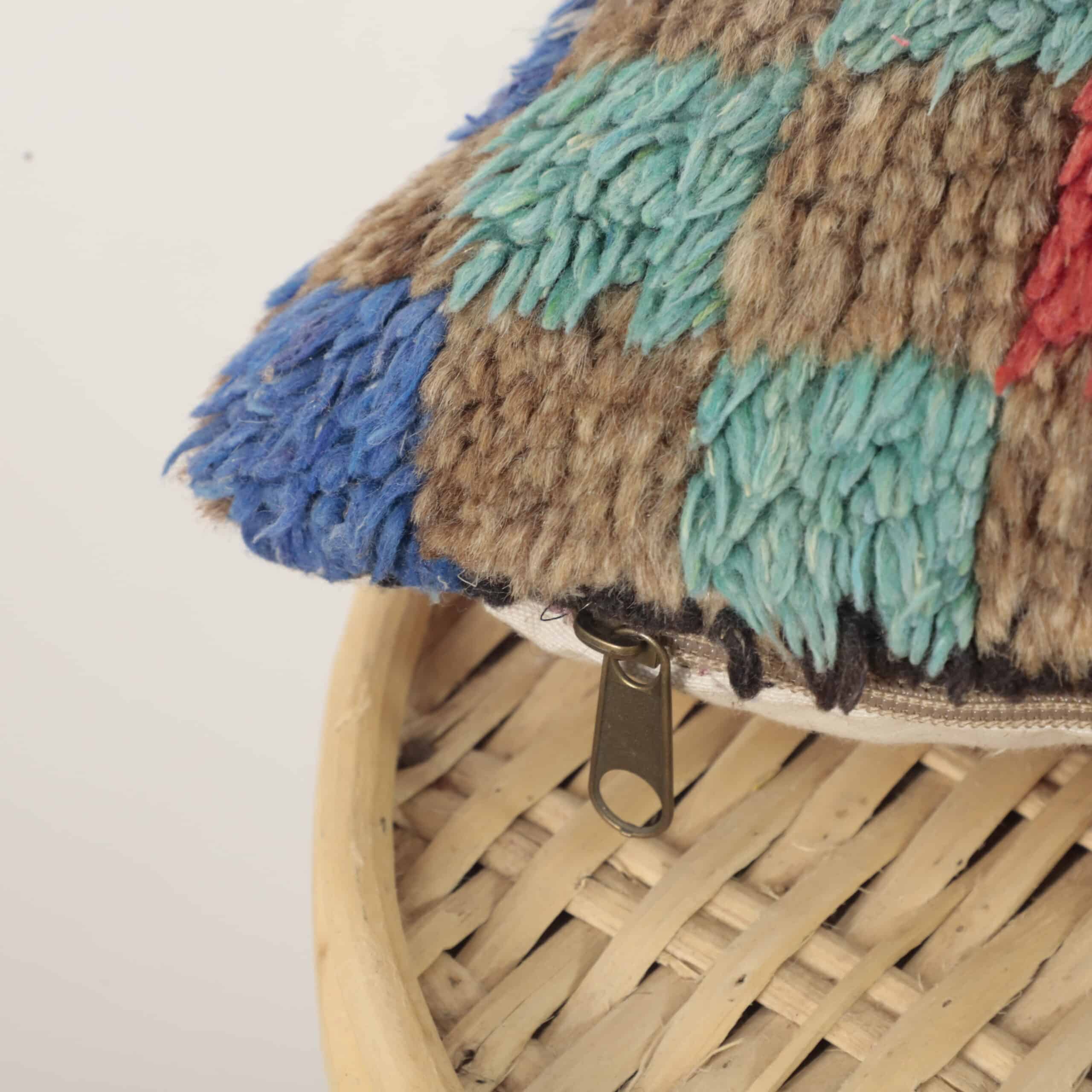 Moroccan checkered pillow – Handmade Wool Cushion 36×30 cm Colorful Vintage Boho Decor - Image 6