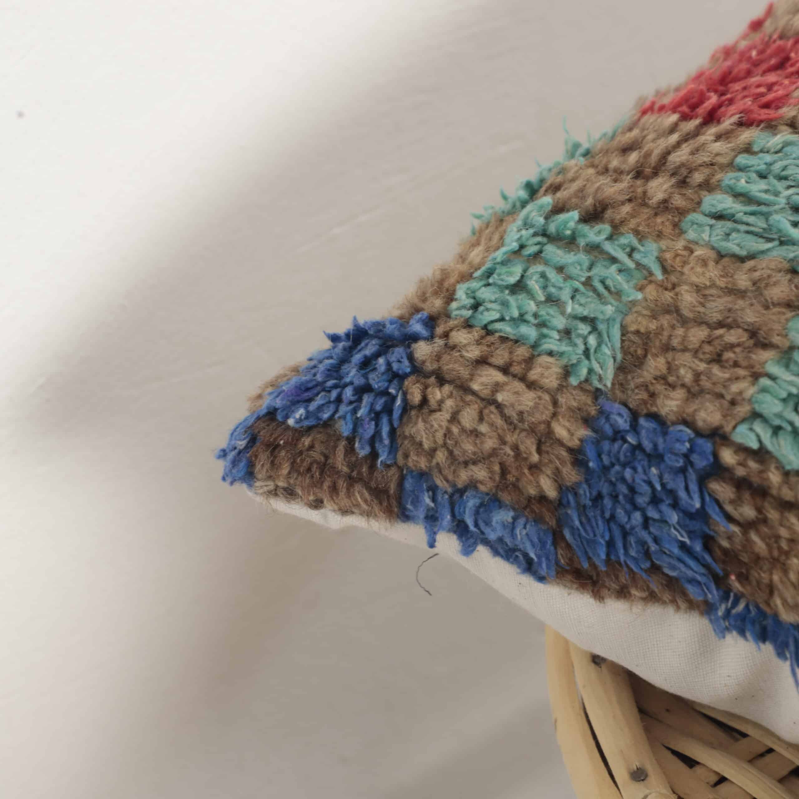 Moroccan checkered pillow – Handmade Wool Cushion 36×30 cm Colorful Vintage Boho Decor - Image 2