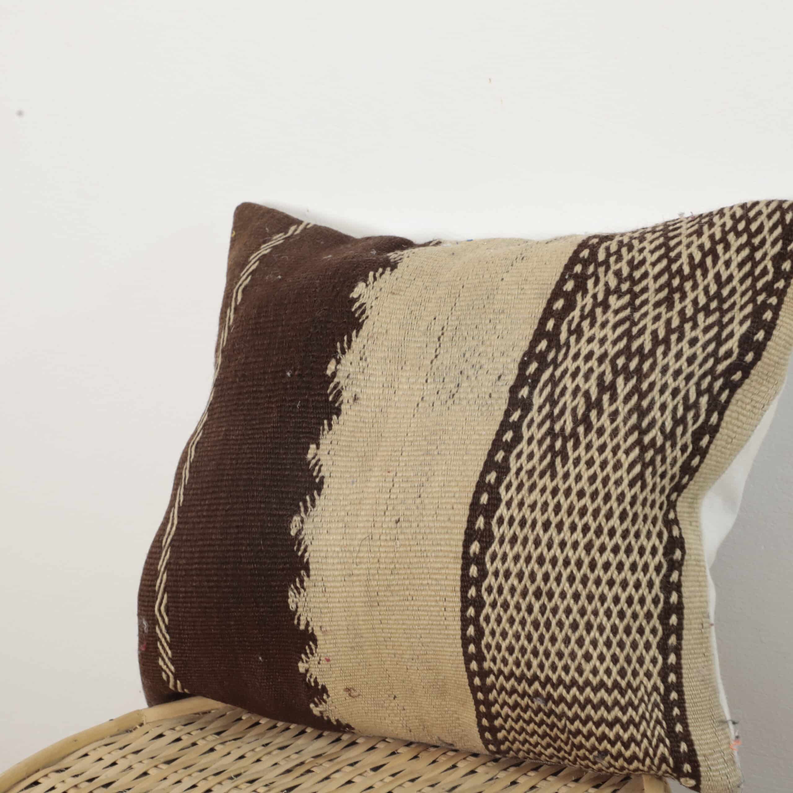 Moroccan Neutral Kilim Pillow 42x36 cm | Handwoven Berber Cushion - Image 6