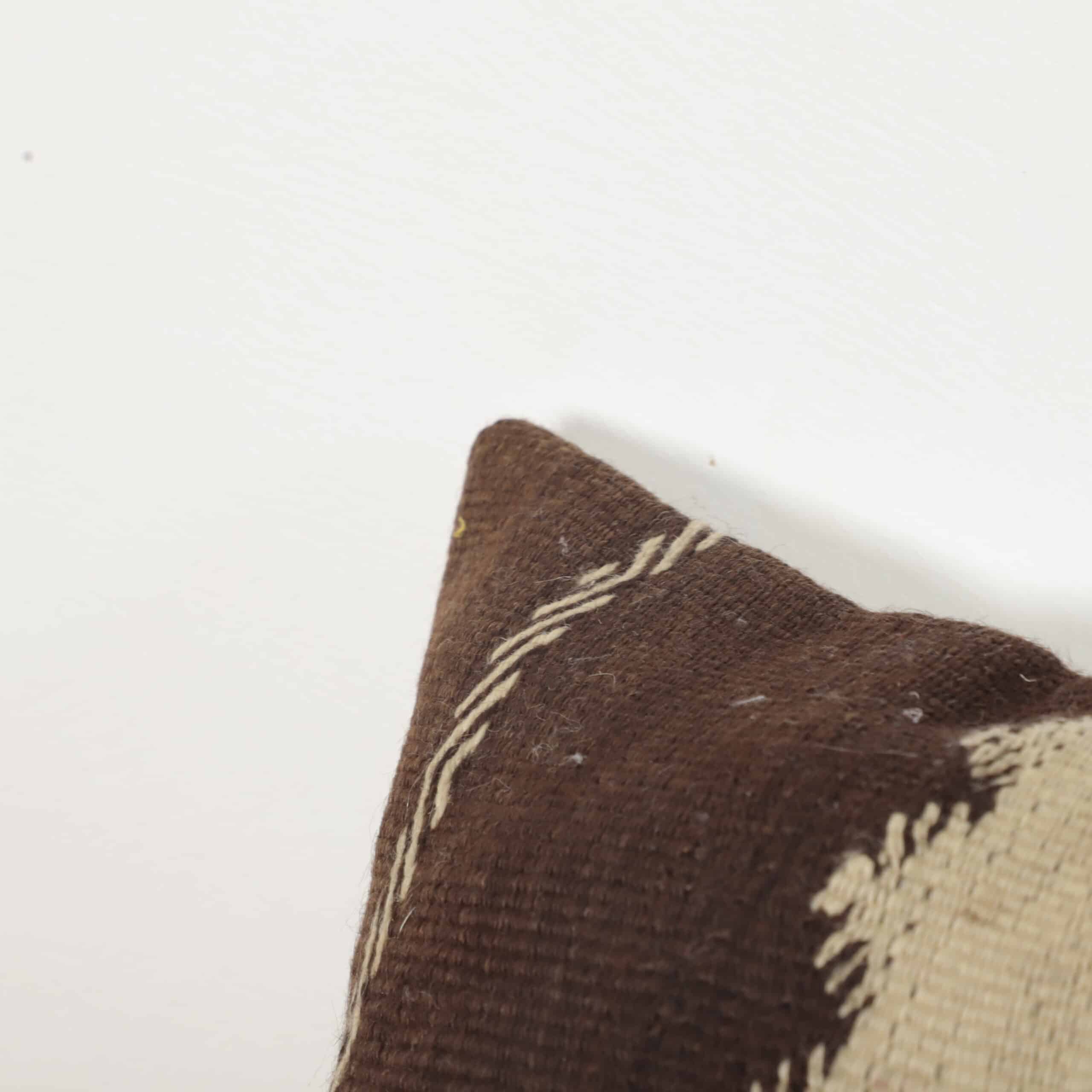 Moroccan Neutral Kilim Pillow 42x36 cm | Handwoven Berber Cushion - Image 2