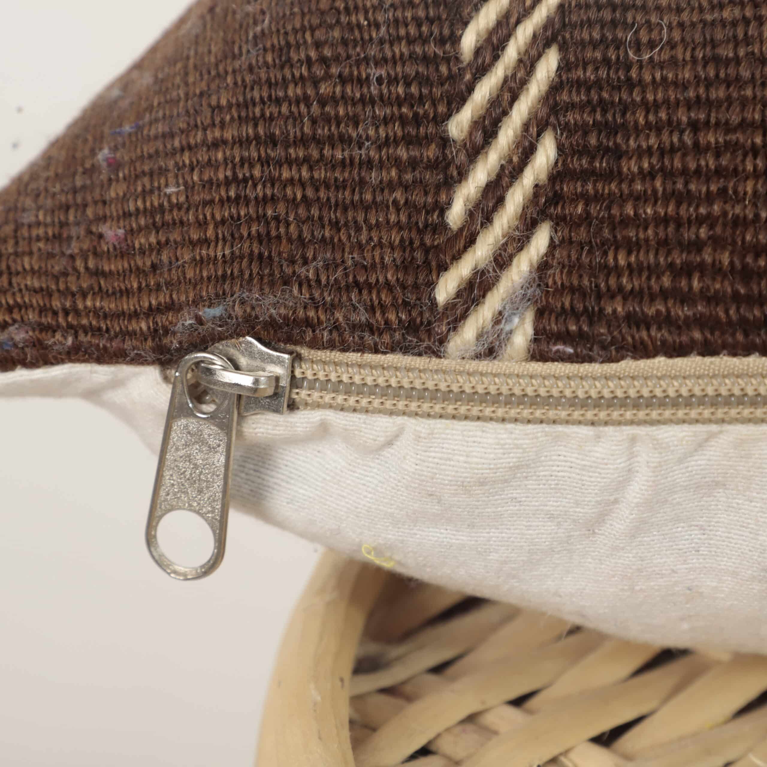 Moroccan Neutral Kilim Pillow 42x36 cm | Handwoven Berber Cushion - Image 4