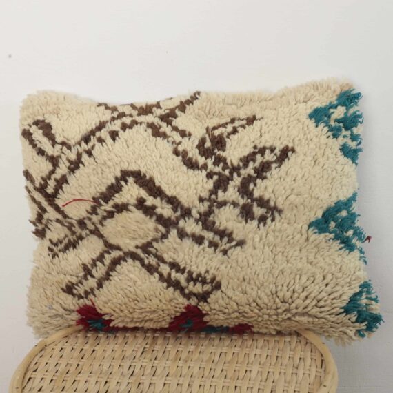 Moroccan Beni Ourain wool pillow with handmade Berber geometric pattern