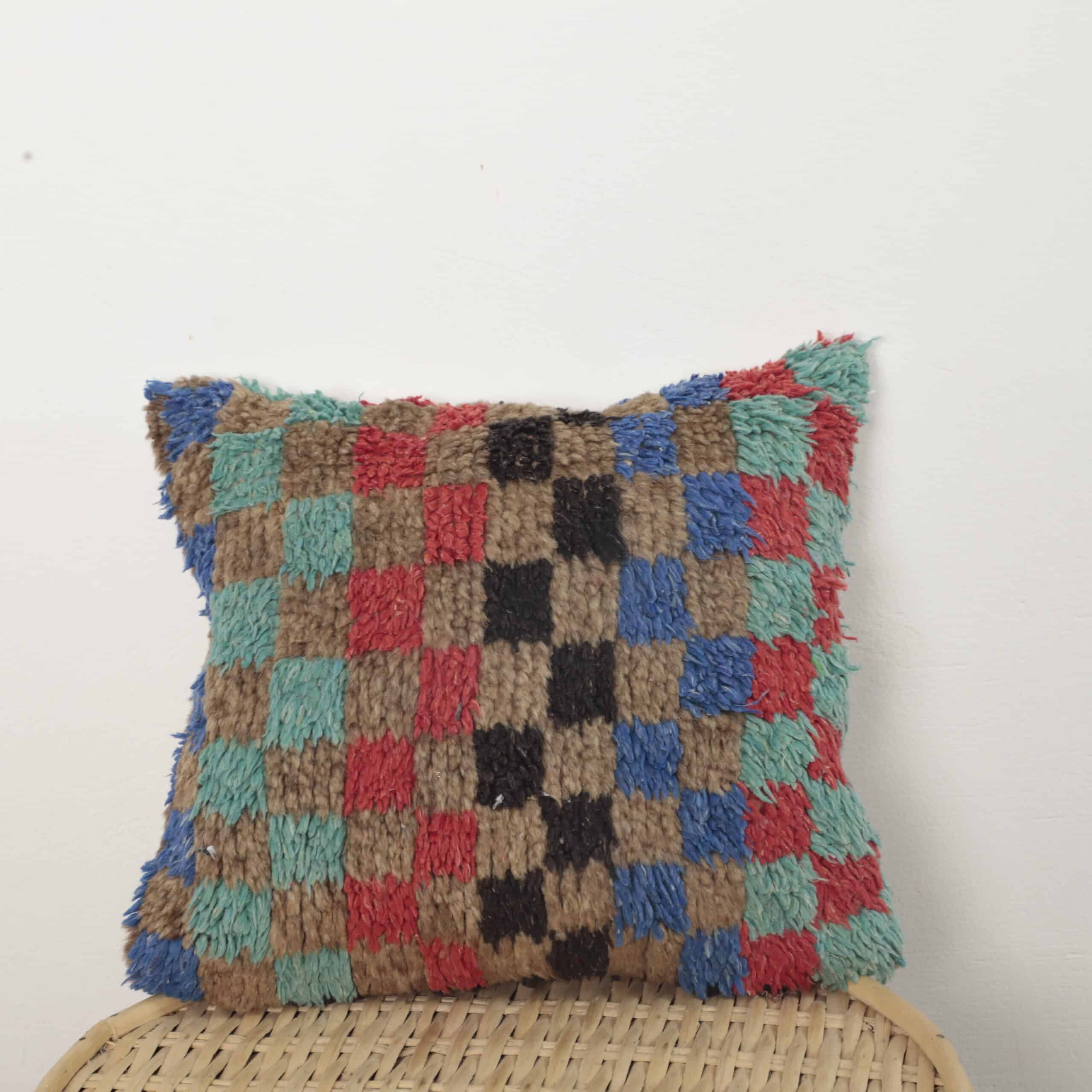 Moroccan checkered wool pillow