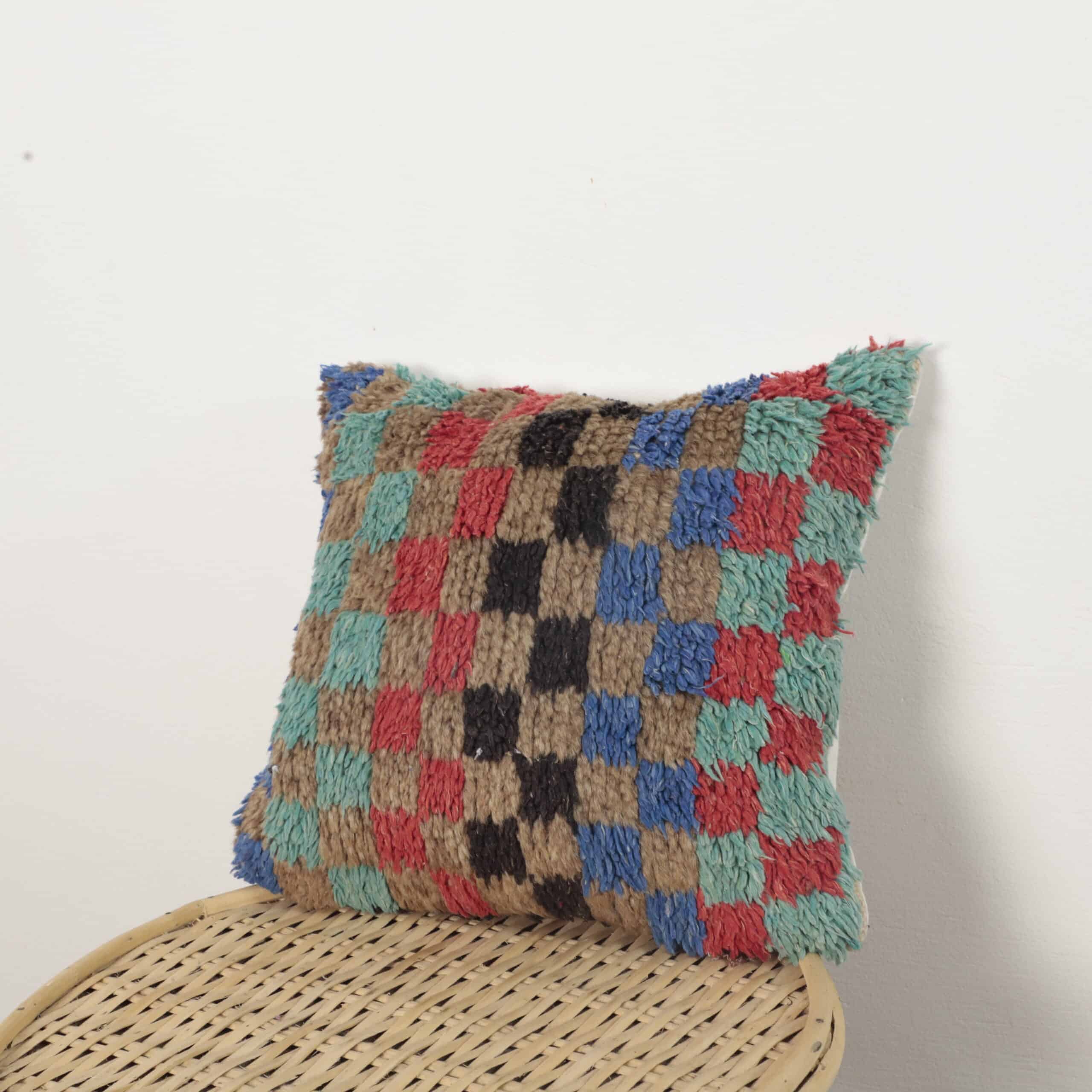 Moroccan Checkered Wool Pillow 36x30 cm | Handmade Berber Cushion - Image 7