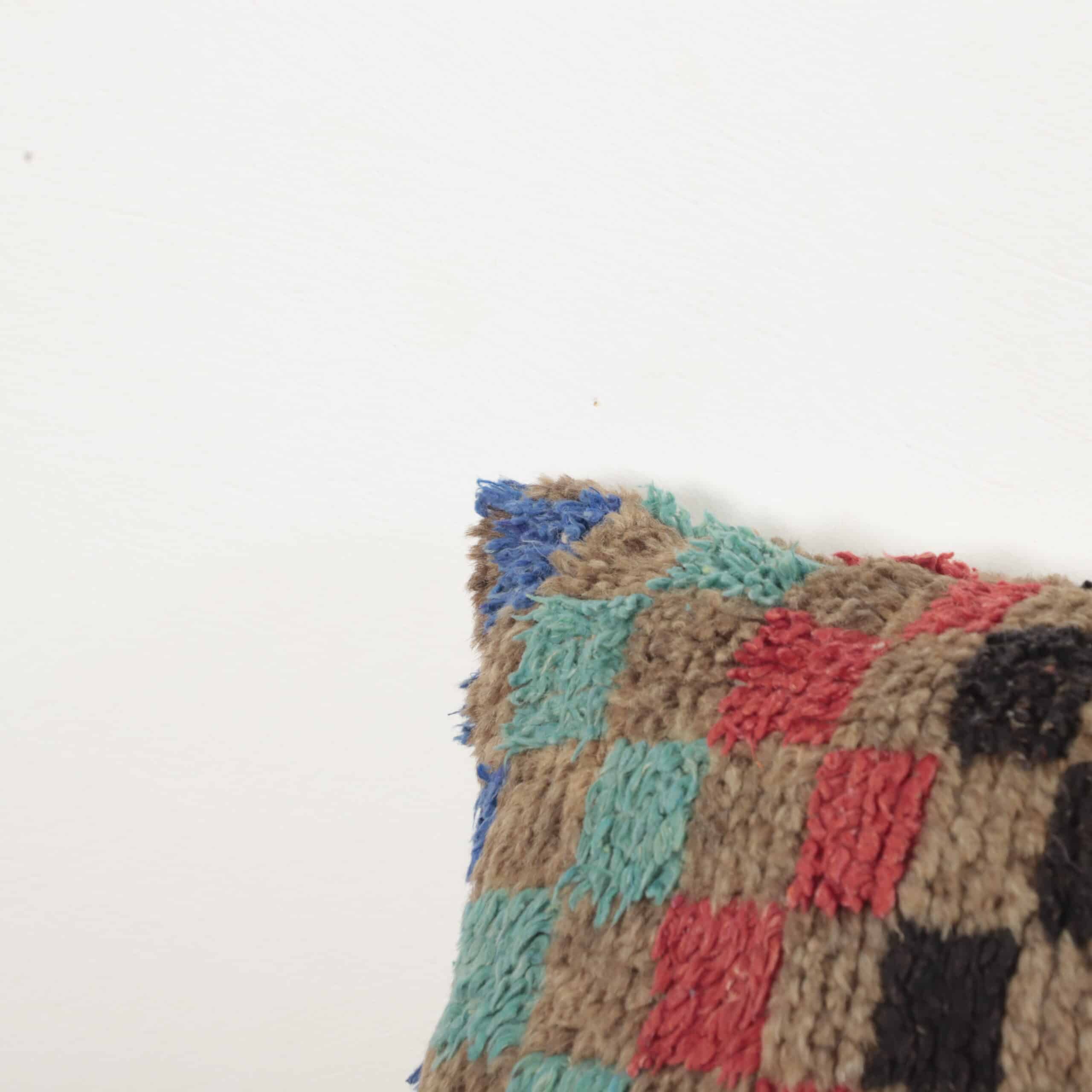 Moroccan Checkered Wool Pillow 36x30 cm | Handmade Berber Cushion - Image 2