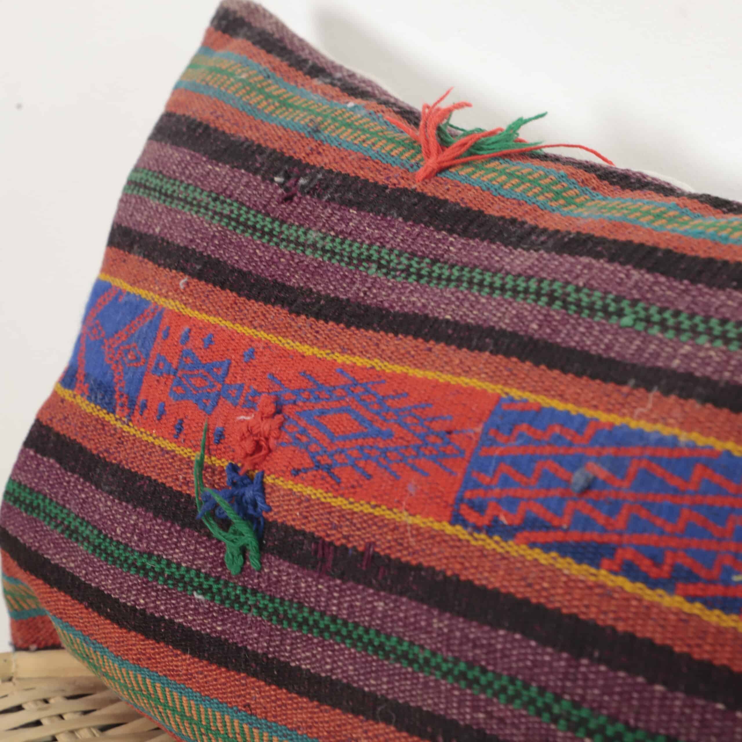 Moroccan Lumbar Kilim Pillow 48x28 cm | Handmade Berber Cushion - Image 3