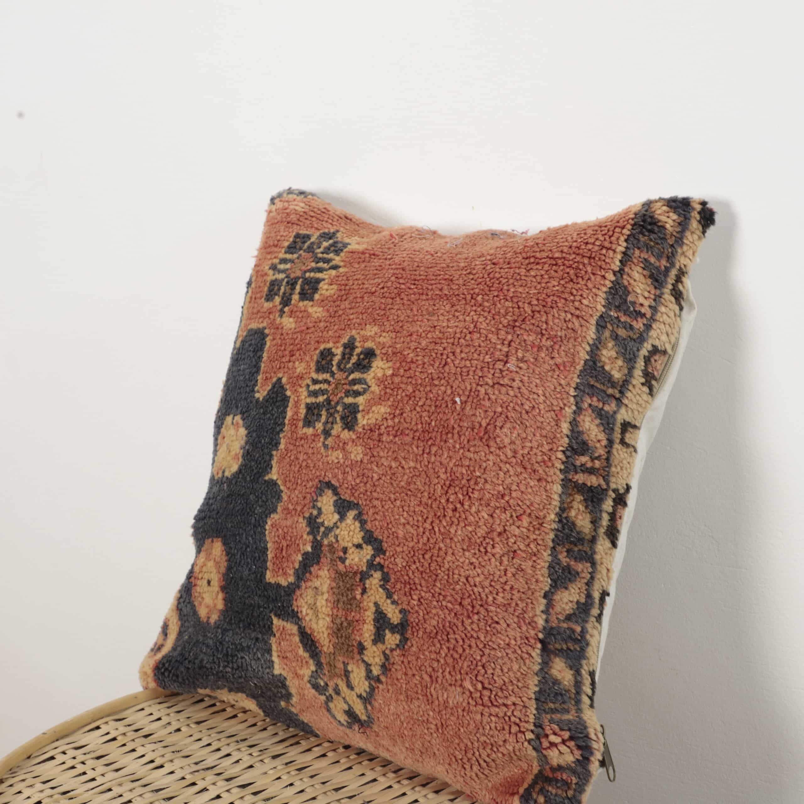 Moroccan Wool Art Pillow 46x45 cm | Handmade Berber Cushion - Image 3