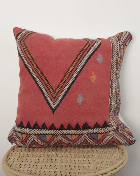 Moroccan V pattern kilim pillow with handmade Berber geometric design