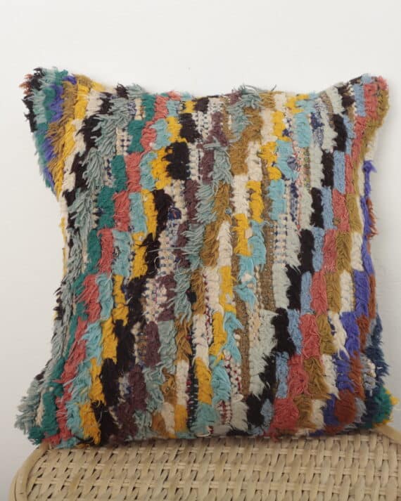 Moroccan earthy striped wool pillow with handmade texture